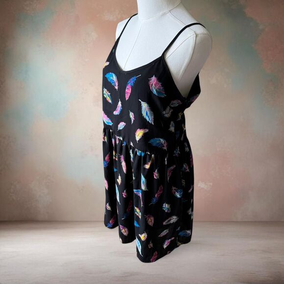 Xhilaration Women's Mini Dress Large Black with Multicolor Feathers Modern Boho - Picture 2 of 6